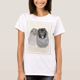 Camiseta Pintura de Keeshond, Mãe e Filho - Arte Original d