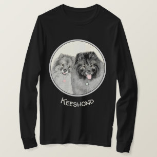 Camiseta Pintura de Keeshond, Mãe e Filho - Arte Original d