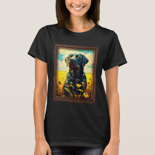 Camiseta Pintura de Labrador Preto Flor de Girassol Mãe Mul