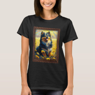 Camiseta Pintura de Lapphund Finlandês Flor de Girassol Mãe