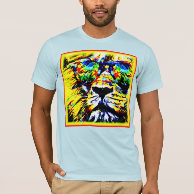 Camiseta Pintura De Leão Arco-Íris. Compre agora (Frente)