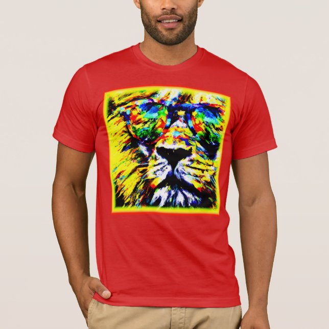 Camiseta Pintura De Leão Arco-Íris. Compre agora (Frente)