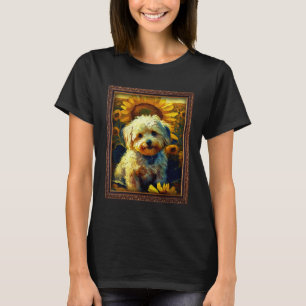 Camiseta Pintura de Maltipoo Flor de Girassol Mãe Mulheres