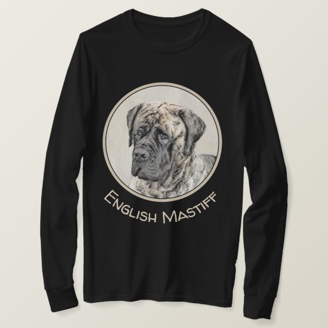 Camiseta Pintura de Mastiff Inglês (Brindle) - Arte Canina (Frente do Design)