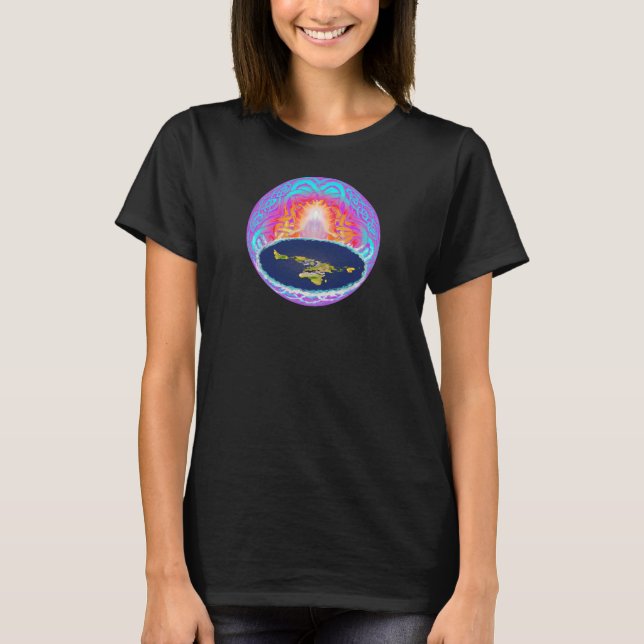 Camiseta Pintura de Montanha Oculta da Terra Plana da Criaç (Frente)