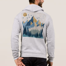 Pintura de montanhas com pássaros em voo