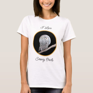 Camiseta Pintura de Moon e Coruja de Neve - Arte de Pássaro