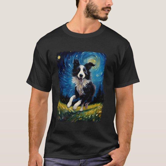 Camiseta Pintura de Noite Estelar de Collie (Frente)