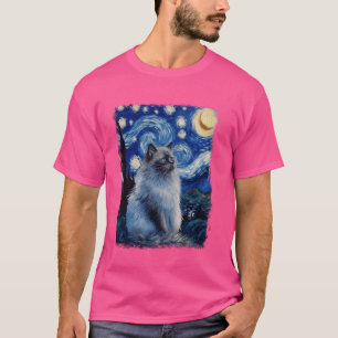Camiseta Pintura de Noite Estelar de Gato Himalaia