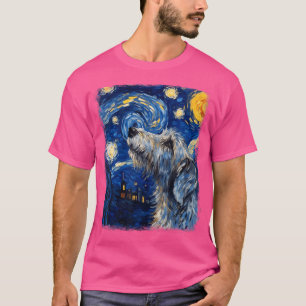 Camiseta Pintura de Noite Estelar no Cão de Wolfhound Irlan