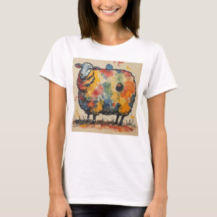 Camiseta Pintura de Ovelha em Aquarela Divertida