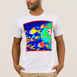 Camiseta Pintura De Padrões De Peixes Coloridos Brilhantes.