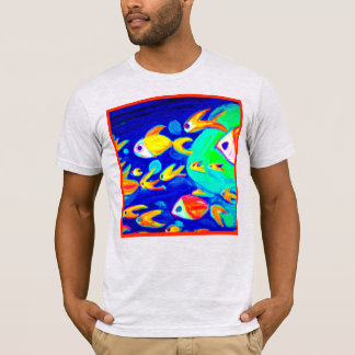 Camiseta Pintura De Padrões De Peixes Coloridos Brilhantes.