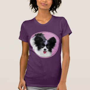 Camiseta Pintura de Papillon (Branco e Preto) - Arte Canina