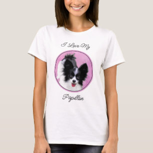 Camiseta Pintura de Papillon (Branco e Preto) - Arte Canina
