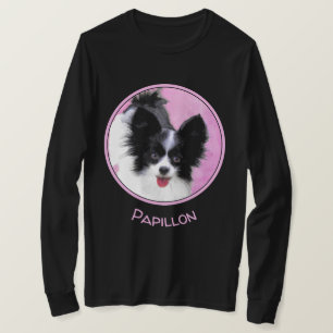 Camiseta Pintura de Papillon (Branco e Preto) - Arte Canina