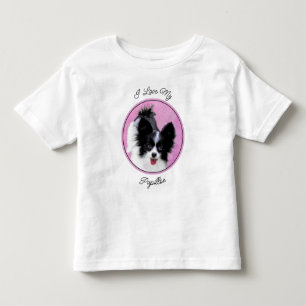 Camiseta Pintura de Papillon (Branco e Preto) - Arte Canina