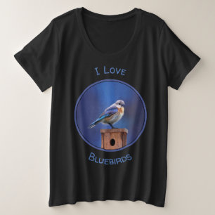 Camiseta Pintura de pássaro-azul (feminina) - Arte de pássa