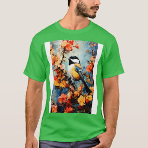 Camiseta Pintura de pássaros-galinha cores arte Chickadee