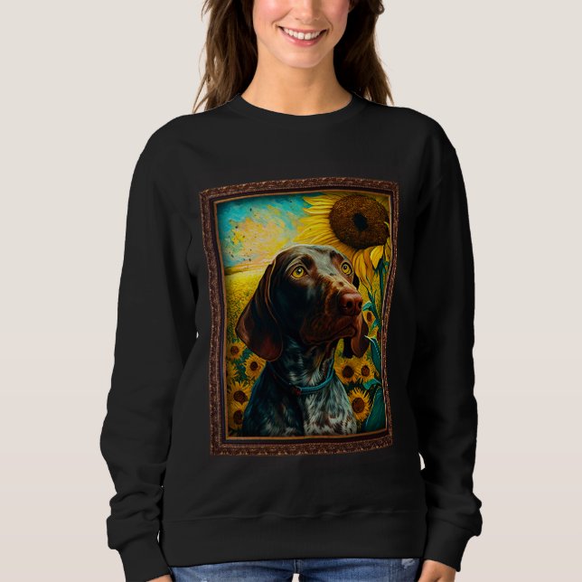 Camiseta Pintura de Pointer de Cabelo Curto Alemão Flor de  (Frente)