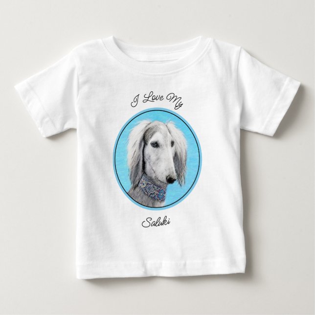 Camiseta Pintura de Saluki (Prata) - Arte de Cachorro Origi (Frente)