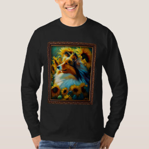 Camiseta Pintura de Shetland Sheepdog Sheltie Girassol Flor