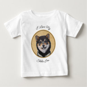 Camiseta Pintura de Shiba Inu (Preto e Latão) - Arte Canina