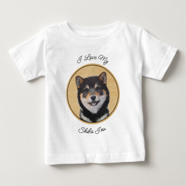 Camiseta Pintura de Shiba Inu (Preto e Latão) - Arte Canina (Frente)