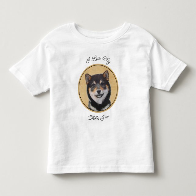 Camiseta Pintura de Shiba Inu (Preto e Latão) - Arte Canina (Frente)