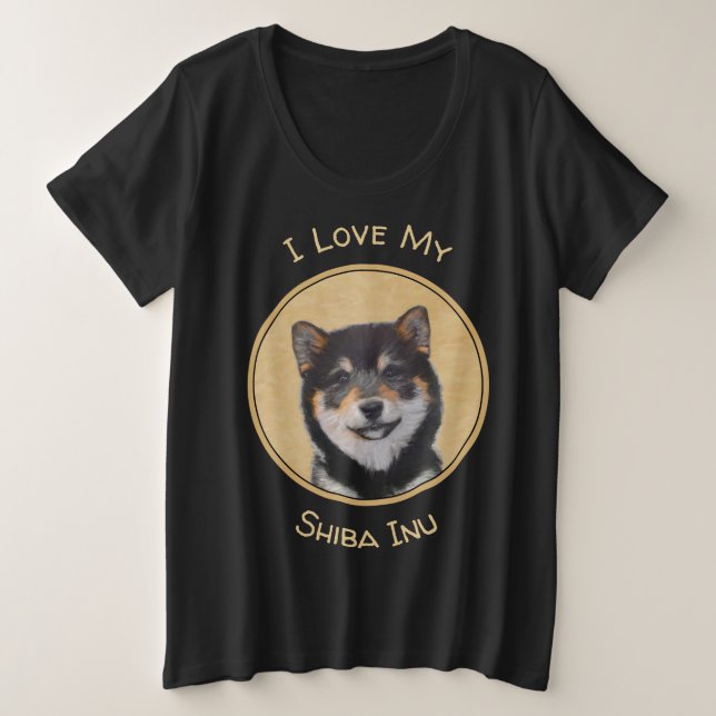 Camiseta Pintura de Shiba Inu (Preto e Latão) - Arte Canina (Frente do Design)