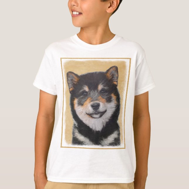 Camiseta Pintura de Shiba Inu (Preto e Latão) - Arte Canina (Frente)