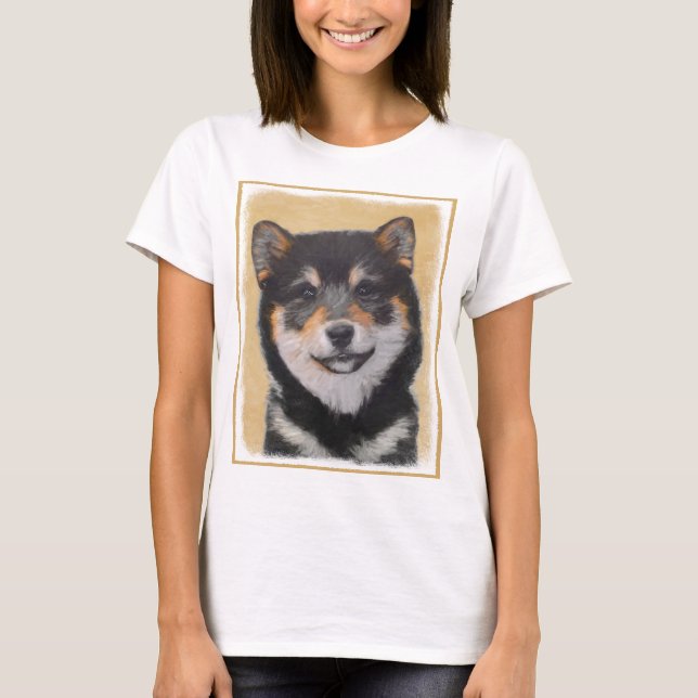 Camiseta Pintura de Shiba Inu (Preto e Latão) - Arte Canina (Frente)