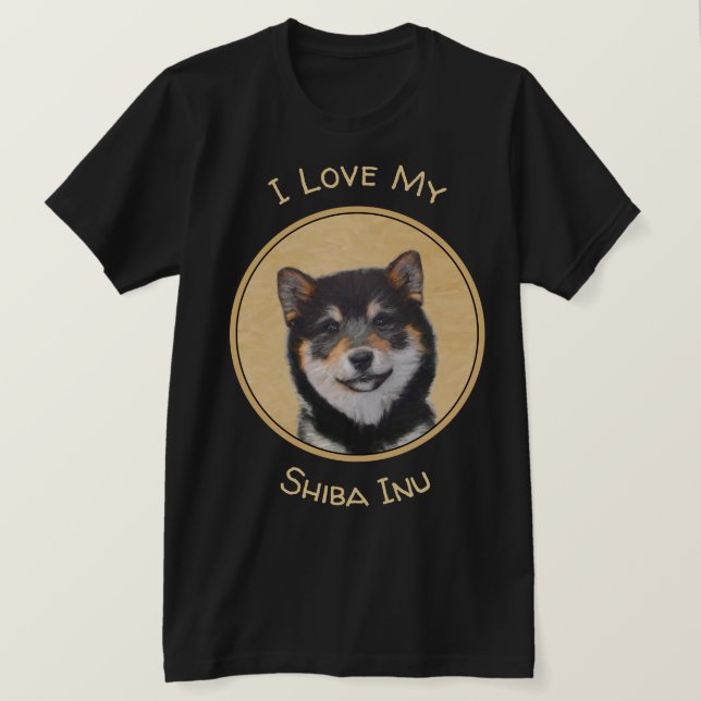 Camiseta Pintura de Shiba Inu (preto e Tan) - arte do cão (Frente do Design)