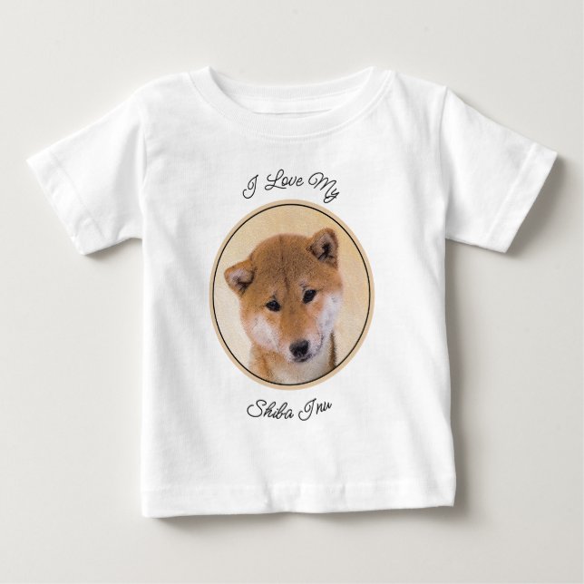Camiseta Pintura de Shiba Inu (Vermelho) - Arte de Cachorro (Frente)