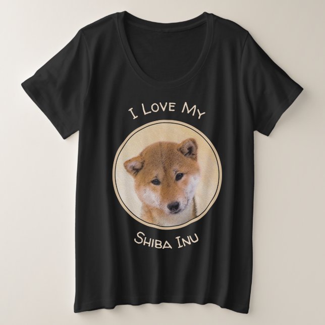 Camiseta Pintura de Shiba Inu (Vermelho) - Arte de Cachorro (Frente do Design)