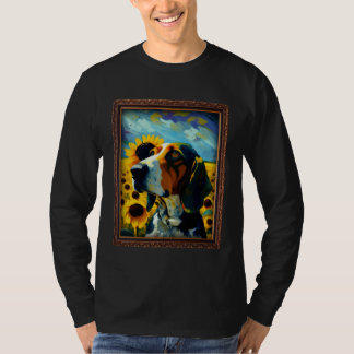 Camiseta Pintura de Sunflower Flor do Treeing Walker Coonho