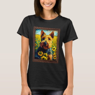 Camiseta Pintura de Terrier Galês Flor de Girassol Mãe Mulh