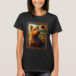 Camiseta Pintura de Terrier Irlandês Flor de Girassol Mãe M