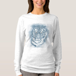 Camiseta Pintura de tigre azul branco para sua cinza