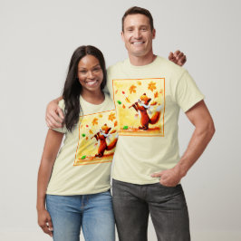 Camiseta Pintura De Uma Feliz Raposa Vermelha Cantando. Com