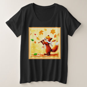 Camiseta Pintura De Uma Feliz Raposa Vermelha Cantando. Com