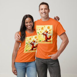 Camiseta Pintura De Uma Feliz Raposa Vermelha Cantando. Com