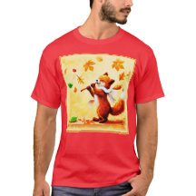 Pintura De Uma Feliz Raposa Vermelha Cantando. Com