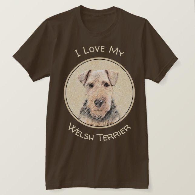 Camiseta Pintura de Welsh Terrier - Arte de Cachorro Origin (Frente do Design)