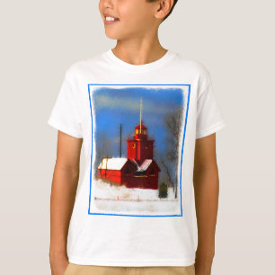 Camiseta Pintura do Farol Vermelho Grande - Arte Original