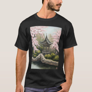 Camiseta Pintura do Jardim de Sakura com Flor de Cerejeira 