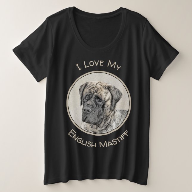 Camiseta Pintura do Mastiff Inglês (Brindle) - Arte Canina (Frente do Design)