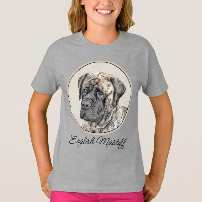 Camiseta Pintura do Mastiff Inglês (Brindle) - Arte Canina  (Frente)