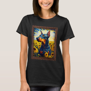 Camiseta Pintura Dobermann Flor de Girassol Mãe Mulheres Fl