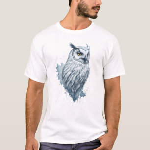 Camiseta Pintura em Aquarela de Coruja Branca